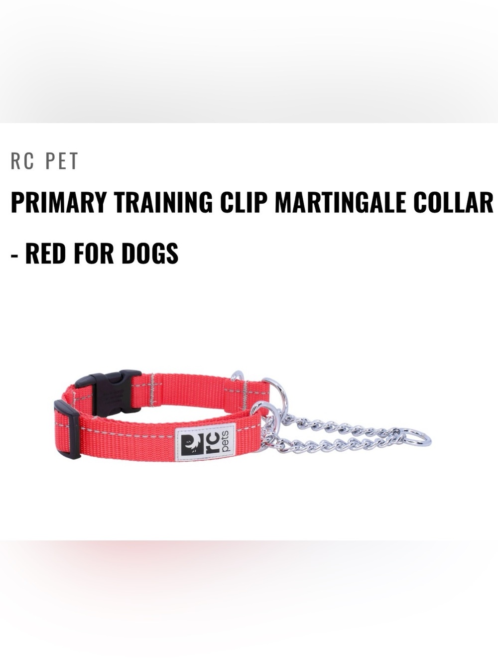RC Pets Red Martingale Training Collar for Dogs Sz L (18-26 inches)